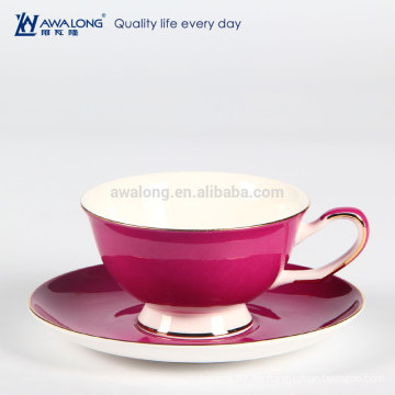 220ml Taza de café y platillo púrpura de la promoción del diseño de la capacidad media, taza de café de cerámica fina del té
